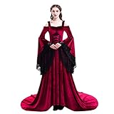 SoLu DAY8 Mittelalter Kleid Renaissance Damen mit Trompetenärmel Party Kostüm bodenlang Vintage Retro Costume Cosplay