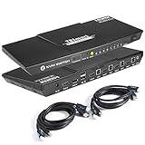 TESmart HDMI KVM Switch 4 Port 4K@60Hz 4:4:4 Ultra HD 4 PC 1 Monitore mit zusätzlichem USB 2.0 Port&L/R Audio-Ausgang Steuert bis zu 4 PCs/Server/DVR Enthält 2 Stück 1,5 m KVM-Kabel-Mattschw