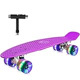 Buyi world Skateboard komplett 55 cm Mini Cruiser Skateboard für Kinder Jungen Mädchen Jugendliche Erwachsene Anfänger, Retro-Skateboard, ABEC-7 Kugellager, LED-Blitzräder mit All-in-One Skate T-T