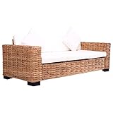 Festnight 3-Sitzer Gartensofa | Garten Lounge Sofa | Rattan-Lounge | Rattan Sofa | Outdoor Lounge Sessel | Rattan Gartenmöbel | Natürliches Rattan und Mangoholz 200 x 80 x 67