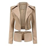 MGSFGlk Kunstlederjacke Damen Große Größen Lederjacke Kurze Glattleder Bomberjacke Lederblusen Vintage Rock Jacke Motorradjacke Revers mit Reißverschluss Biker Punk Winterjack