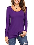 Florboom Longsleeve Damen Baumwolle Shirt Langarm Longshirt Einfarbige Tshirts Langes Oberteil Tops Lila L