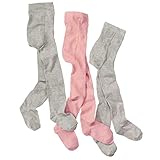 wellyou, Kinder-Strumpfhosen für Mädchen 3er Set, Baby-Strumpfhosen rosa, grau mit Punkten, hoher Baumwoll-Anteil, Größe 62-68