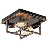 PLFANN Metallrahmen Industrielle Deckenleuchten 2-Licht, Bronze, 28CM Einstellbar E27 Sockel rustikale Flush Mount Deckenleuchte für Flur, Eingangsbereich, Wohnzimmer, Schlafzimmer (keine Glühbirne)