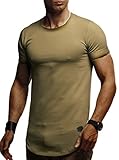 Leif Nelson Herren Sommer T-Shirt Rundhals-Ausschnitt Slim Fit Baumwolle-Anteil Moderner Männer T-Shirt Crew Neck Hoodie-Sweatshirt Kurzarm lang LN6368 Khaki Larg