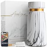 Acolyne® Premium Vase für Pampasgras aus Hochwertiger Keramik [MIT REINIGUNGSSCHWAMM & EBOOK] als Moderne Blumenvase weiß |Marmor Deko in Marmor-Optik | Weiße Vase | Vasen | Vase Weiß