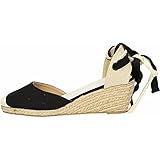 CafèNoir Damen-Sandalen aus Canvas, schwarz, Sklaven-Espadrilles mit Schnürung, Keilabsatz aus Bast, 8 cm, Schwarz - Schwarz - Größe: 39 EU