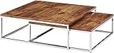 Relaxdays Couchtisch Holz FLAT 2er Set natur HBT 27 x 80 x 80 cm großer Wohnzimmertisch passt ineinander als Satztisch flacher Beistelltisch mit Chrom-Metall für Stube als Sofatisch, dunkel-b