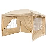 ARONTOME 3x3m Faltpavillon, Wasserdicht Hochklappbare Gazebo Mit Handtasche, Gartenpavillon mit 4 Seitenteilen und Fenster, für Picknick, Strände, Partys (4 Seitentuch)