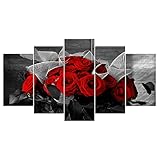 Laimi 5-TLG Romantische schöne rote Rose Set Keilrahmen-Malen-Canvas zum Aquarellfarbe Ölfarbe Acrylfarbe malen-Leinwand auf Keilrahmen aus Holz Säurefreie Baumwolle Leinw