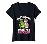 Damen The Best Dragons Hangout mit Einhörnern - Liebe und Freundschaft T-Shirt mit V