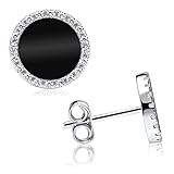 MATERIA Onyx Ohrstecker schwarz Damen - flache Ohrringe Stecker mit Zirkonia rund in Geschenk-Etui SO-394-Onyx