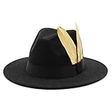 BAJIE Fedora Mode Damen Herren Pork Pie Hut Papa Wolle Jazz Fedora Hut Damen Hut Mode Feder Weißer H