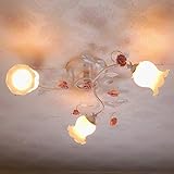 Deckenleuchte Florentiner Landhausstil, 3 Flammig Rustikale Metall Deckenlampe, Glasschirme, Rose Blumenform Dekor-lampe für Wohnzimmer Esszimmer Schlafzimmer, E27 x 60W,R