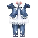 YYA 6M-4J Baby Mädchen Jeans 3-teiliger Anzug bestickter Spitzenrock Jeansjacke und Jeans(Weiß,1-2J)