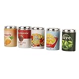 Miniatur-Getränkeflaschen, Legierung Puppenhaus-Getränkezubehör Exquisit für für Puppenhaus(Simulationsnahrung 5 Dosen Obstkonserven)