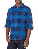 Amazon Essentials Herren Flanellhemd, Bright Blue Plaid, S