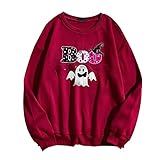 Overdose Damen Hemd Lockere T-Shirts Tops Bluse Fashion Pullover Longshirts Beiläufig Rundkragen Drucken Herbst Lange Ärmel Sportswear Sweatshirts Bekleidung Oberteile(C-rot,3XL)