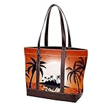 NaiiaN Handtaschen Geldbörse Einkaufen Umhängetaschen Sonnenuntergang mit Palmen am Meer Einkaufstasche Leichter Gurt für Mutter Frauen Mädchen Damen S