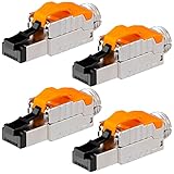 4X CAT. 8.1 RJ-45 Stecker auf Schneidklemme (LSA) Basic vergoldete Kontakte LAN Crimpstecker Gbit Connector für Patchkabel, Verlegekabel CAT8.1 CAT7 werkzeuglos Internet Stecker STP Metallg