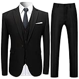 Anzug Herren Anzug Slim Fit 3 Teilig Herrenanzug 3-Teilig Anzüge Herren Modern Sakko für Business Hochzeit Schwarz L