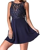 Auxo Damen Spitze Minikleid Ärmellos Rückenfrei Kurz Kleider Transparent Abend Brautkleid Cocktail Ballkleid 05-Navy M