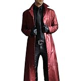 Vintage Herbst Winter Herren Steampunk Lange Lederjacken Oberbekleidung Kunstleder Trenchcoat Cardigan, rot, S