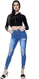 DENIM WISE Dunkelblau Damen High Waist Knie Cut Ripped Jeans Slim Fit Comfy Gr. 36, b