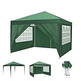 COBIZI 3x3M Pavillon mit 4 Seitenwänden Pop-Up UV-Schutz 50+ Wasserdicht Gartenfesten Faltpavillon (3x3m mit Seitenteilen, Grün)