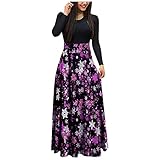 MRURIC Maxi Kleid Christmas Winterkleid Damen Casual Kleid Long Sleeve Lange Kleid angarm Lässige Langkleider Lose Strandkleider HoheTaille Maxikleider Lang