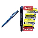 LAMY safari Füllhalter 014 – Moderner Füller in der Farbe Blau mit ergonomischem Griff und zeitlosem Design – Federstärke M & Online 17026 - Kombipatronen, 4 Pack, b