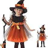 Mädchen Halloween Cosplay Bekleidungssets Hexe Anime Dance Performance Kostüm + Hut 2tlg Cartoon Outfit 2-15J