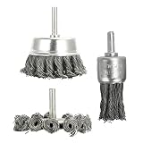 DIYARTS Drahtrad Topfbürsten-Set, Topf- und Flachdrahtbürsten-Set mit 1/4' Schaft für Bohrer, perfekt zum Entfernen von Rost/Korrosion/Farbe – reduzierter Drahtbruch und längere Lebensdauer 3 Stück