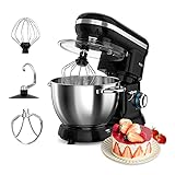 ROZI Küchenmaschine Knetmaschine, 1500W 4,5L Küchenmaschinen Multifunktion Teigmaschine Wenig Lärm mit Schläger, Haken, Schneebesen, 6-Gang-Modi mit Edelstahlschü