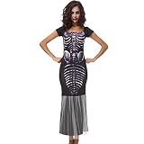 PIANAI Hexenkleid Halloween Weißes Gaze Fischschwanzkleid Eng anliegende Kurze Ärmel Skelett Fischschwanz Langer Rock