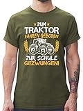 Sprüche Statement mit Spruch - Zum Traktor Fahren geboren zur Schule gezwungen Orange/Weiß - L - Army Grün - t Shirt zum Traktor Fahren geboren zur Schule - L190 - Tshirt Herren und M