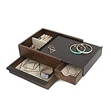 Umbra Stowit Design Schmuckkasten – moderne Schmuck Box mit Geheimfächern für Ringe, Armbänder, Uhren, Halsketten, Ohrringe und Accessoires, Holz / Metall, Schwarz / Walnuβ