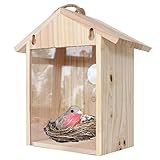 wongbey Birdhouse Bird Feeder Kreativer hölzerner hängender Nistkasten im Freien Fensterkäfig mit Saugnäpfen Fenster Bird Feeder hängender Nistkasten, Vogelhäuschen für Blaue Vögel in Ihrem G