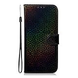 Yobby Brieftasche Hülle für Samsung Galaxy S7 Edge,Bunt Blumen Handyhülle Leder Tasche Flipcase mit Kartenfach und Handschlaufe,Stand Stoßfest Schutzhülle für Samsung Galaxy S7 Edge-Schw