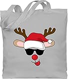 Weihnachten & Silvester Geschenke Party Deko - cooles Rentier mit Sonnenbrille - Unisize - Hellgrau - weihnachten baumwolltasche - WM101 - Stoffbeutel aus Baumwolle Jutebeutel lange Henk