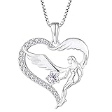 FJ Herz Schutzengel Halskette Damen 925 Sterling Silber Engelsflügel Kette Anhänger Juni Alexandrit Geburtsstein Halskette Schmuck Geschenke für Frauen M
