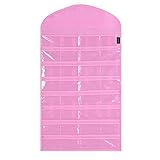 SUPERTECH Schmuck Organizer zum aufhängen 32 Taschen 18 Haken und Schlaufen doppelseitig Schmuck Ohrringe Halskette Kleiderschrank Aufbewahrung Organizer Zubehör-Halter Aufbewahrungstasche Mode B Pink