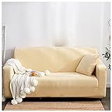 SYN-GUGAI Sofabezug mit hohem Stretch, für 1-, 2-, 3- und 4-Sitzer, rutschfest, Möbelschutz, Plüsch, verdickender Stoff, waschbarer Möbelschutz (Farbe: Beige, Größe: 190-230 cm)