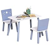 HOMCOM 3-tlg. Kindersitzgruppe mit Kindertisch Kinderstuhl Kindermöbel für 2 bis 4 Jahre alt Holz Blau+Weiß 60 x 40 x 43