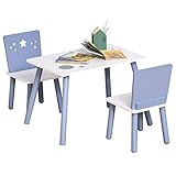 HOMCOM 3-tlg. Kindersitzgruppe mit Kindertisch Kinderstuhl Kindermöbel für 2 bis 4 Jahre alt Holz Blau+Weiß 60 x 40 x 43