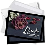 Trauer Danksagungskarten mit Umschlag | Motiv: Trockene Rose, 15 Stück | Dankeskarten DIN A6 Set | Trauerkarten Danksagung Danke sag