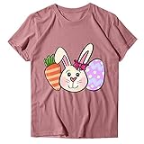 NHNKB Casual T-Shirt Oberteile Damen lässig lose runde Hals Shorts Ärmel Brief drucken Top Bluse T-Shirt Rundhalsausschnitt Kurzarm Rabbit Tops S