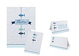 Logbuch-Verlag SET 25 Tischkarten + 10 Menükarten Fische blau türkis weiß Taufe Hochzeit Geburtstag Kommunion Sommer maritim Tischdeko N