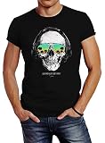 Neverless® Herren T-Shirt Totenkopf Kopfhörer Musik Party Skull Sonnenbrille Schädel Sounds of Detroit Music Slim Fit schwarz XL
