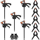 5Pcs Einhandzwinge,Die Schraubzwingen,quick release clip ,Kommt Mit Federclip x5,1 Paar Handschuhe, Spannweite 3,9 Zoll Zur Schnellen und Präzisen Fixierung Von Gegenständen In Der Werkbank